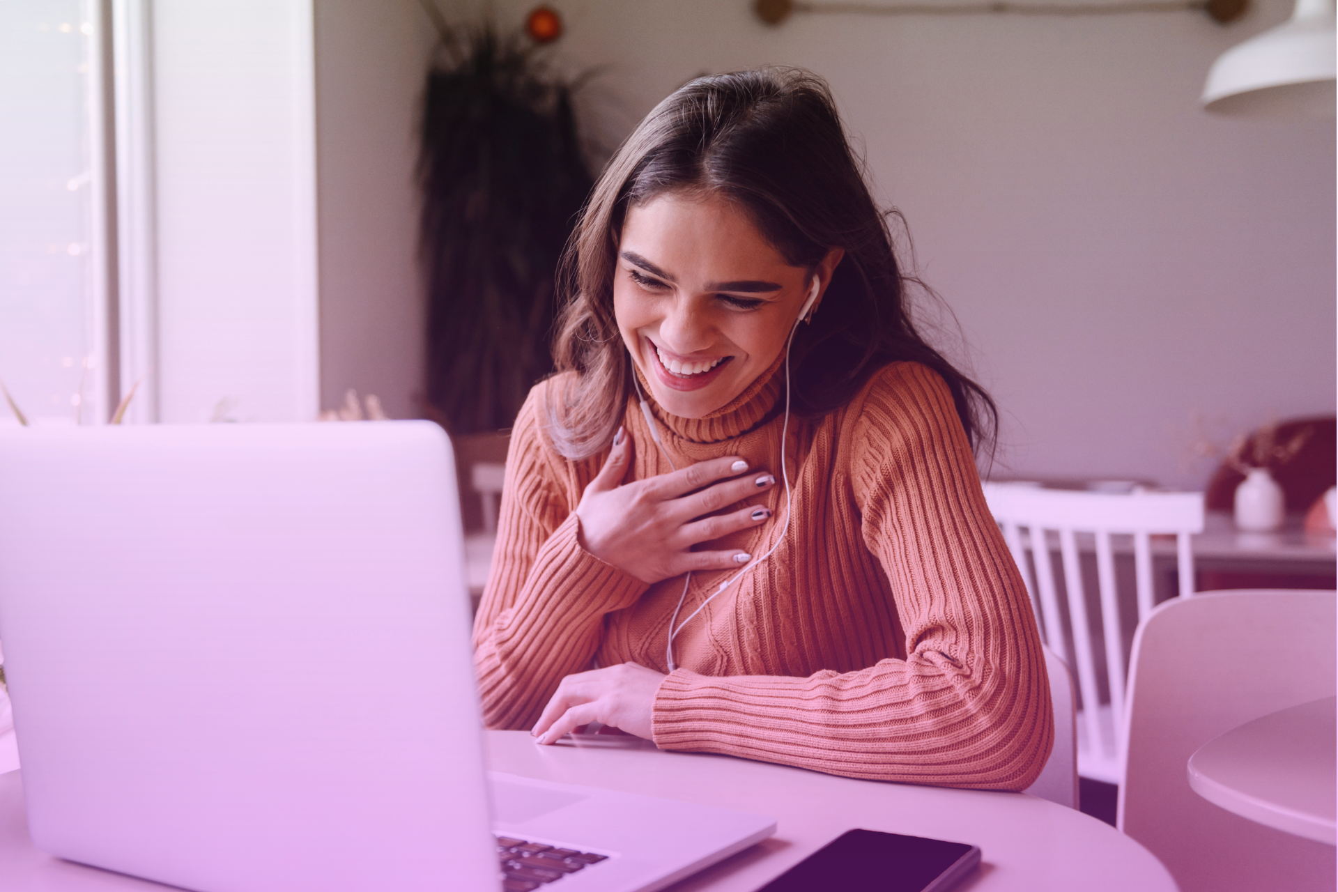 Woman with a smile on a video call