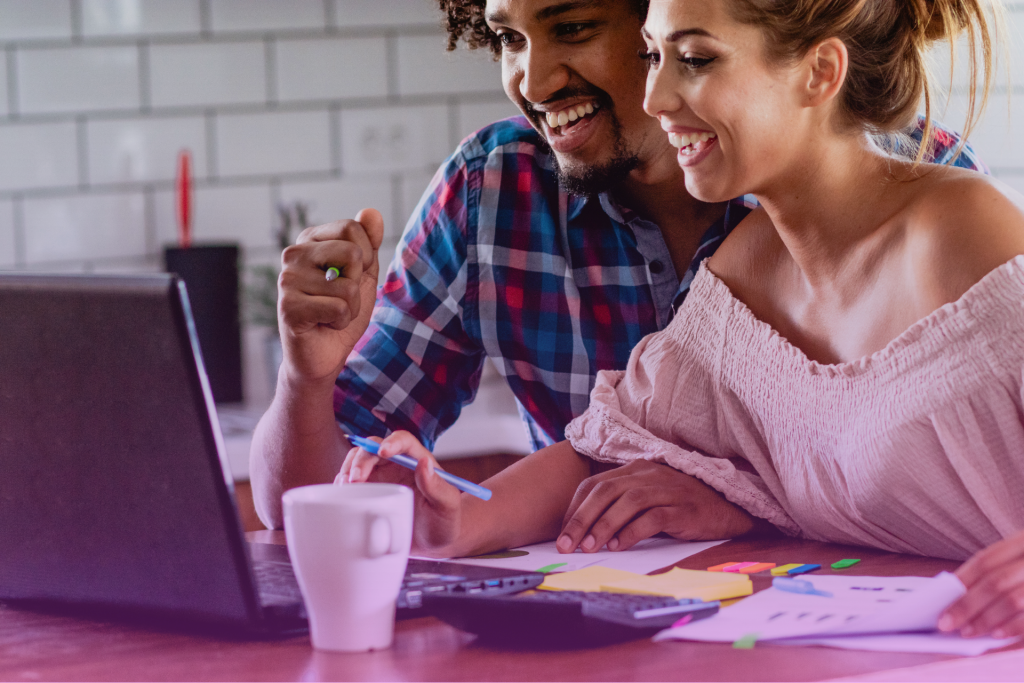 Married couple discussing financial goals.