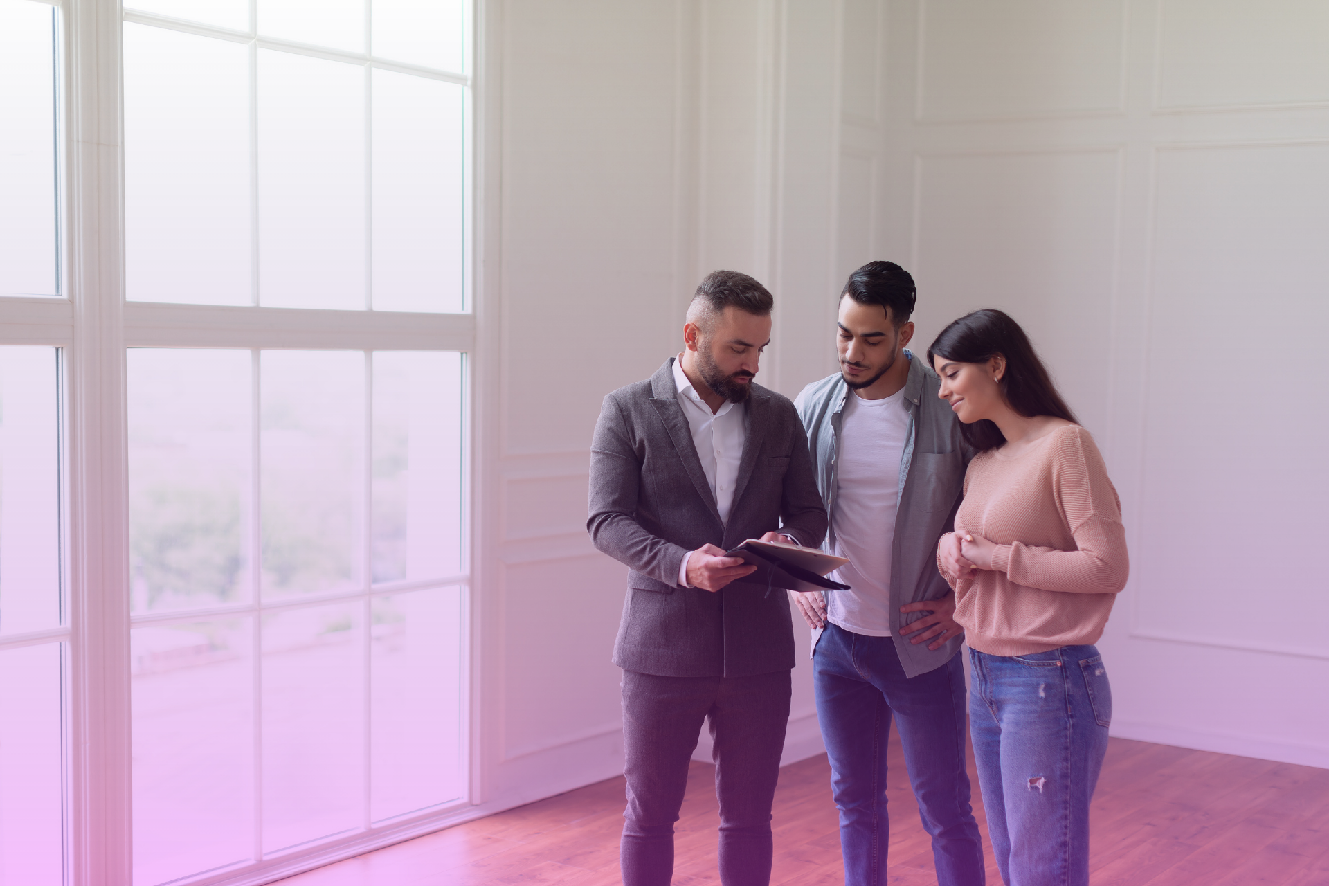 Happy-couple-looking-at-dream-home Smiling couple gazing at a beautiful house, symbolizing their shared dream of homeownership.