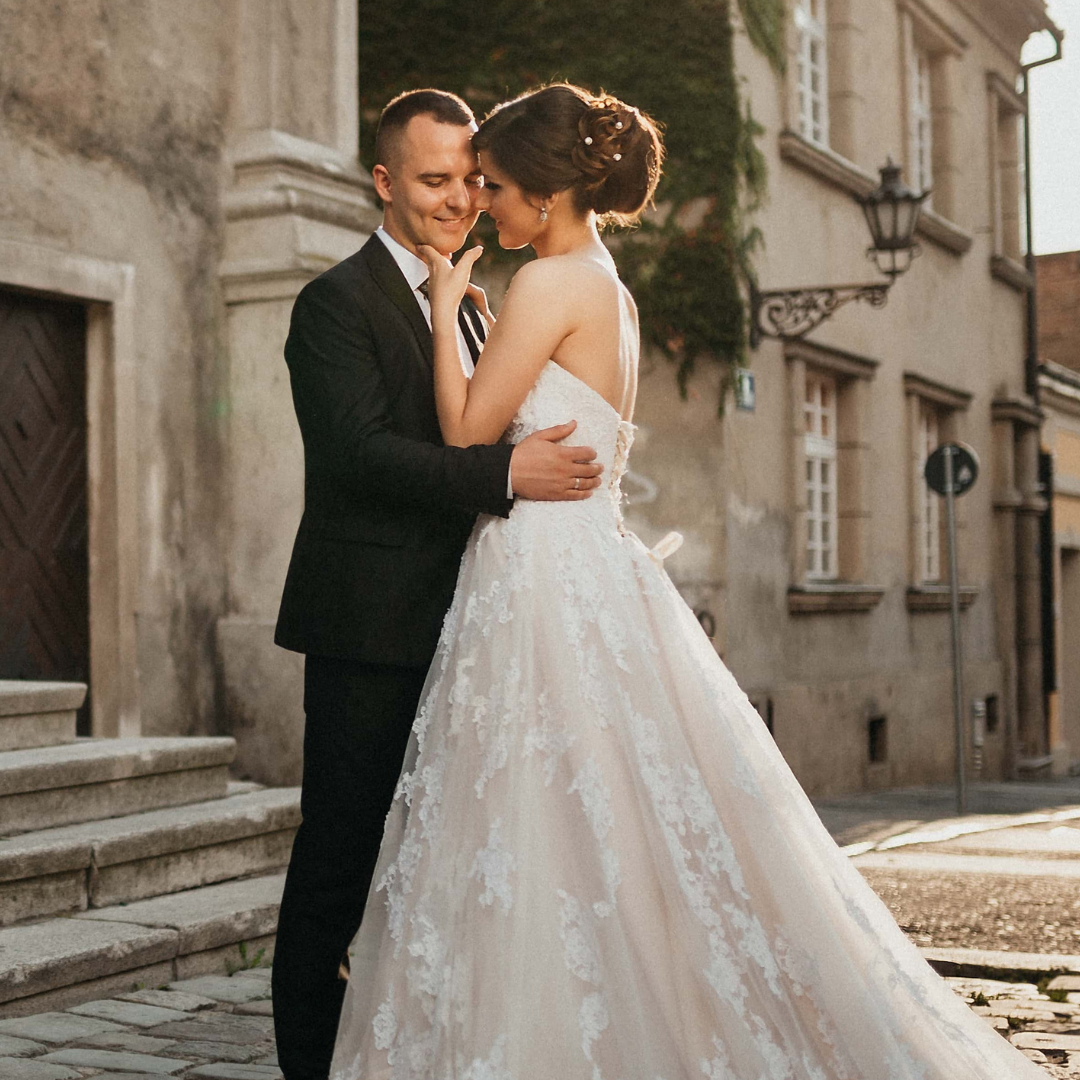 Couple outside church at their wedding in Oklahoma