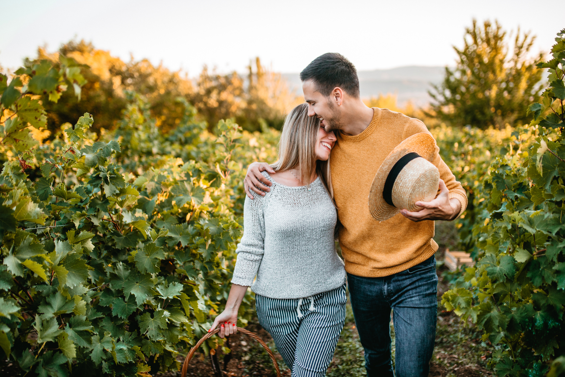 couple in South Dakota walking picking fruits
