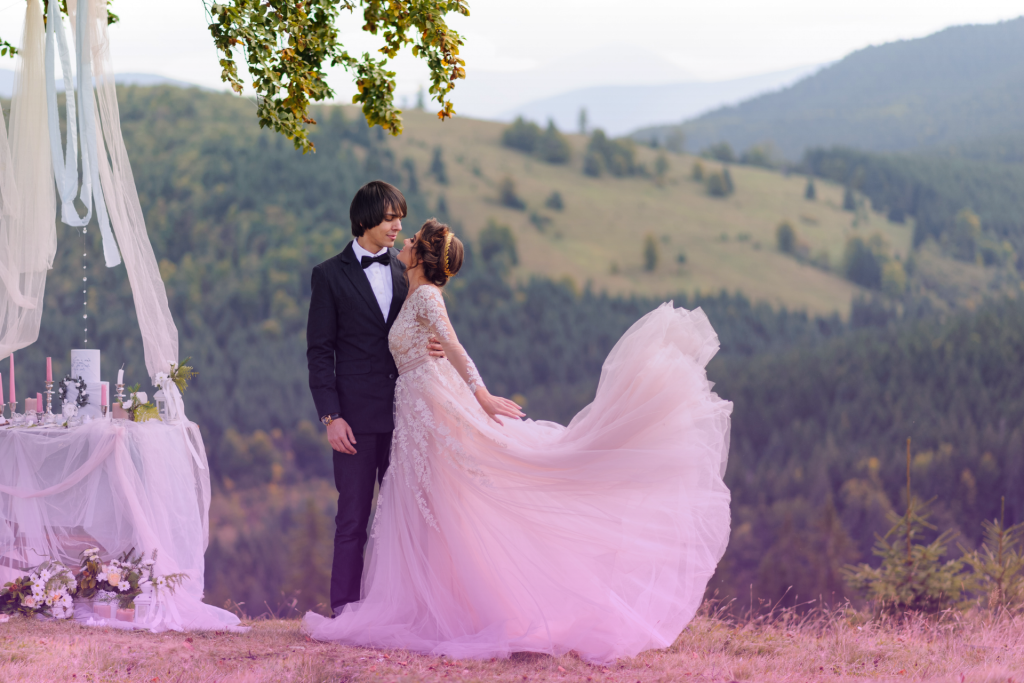 A smiling bride and groom at their special wedding
