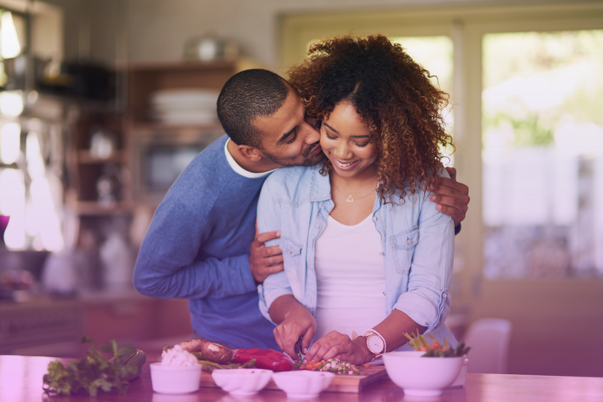open-marriage-conversation A happy, diverse couple smiling together, representing the potential joy in an open marriage.
