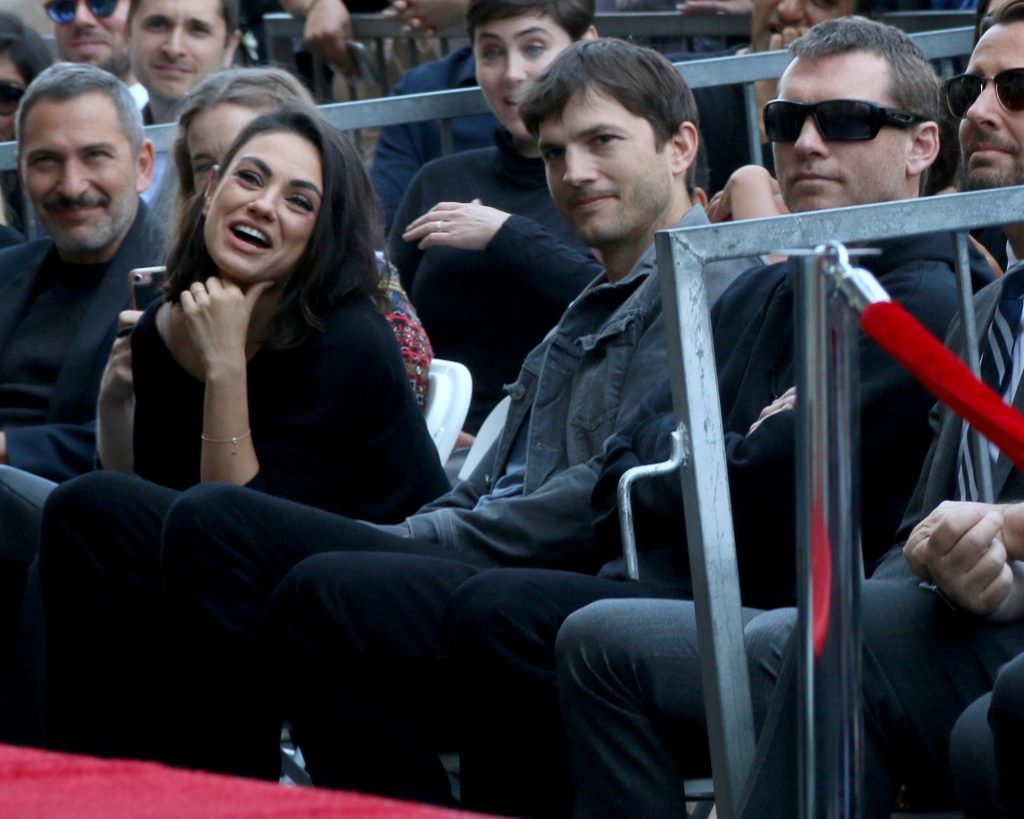 LOS ANGELES - MAY 3:  Mila Kunis, Ashton Kutcher, Sam Worthington at the Zoe Saldana Star Ceremony  on the Hollywood Walk of Fame on May 3, 2018 in Los Angeles, CA
