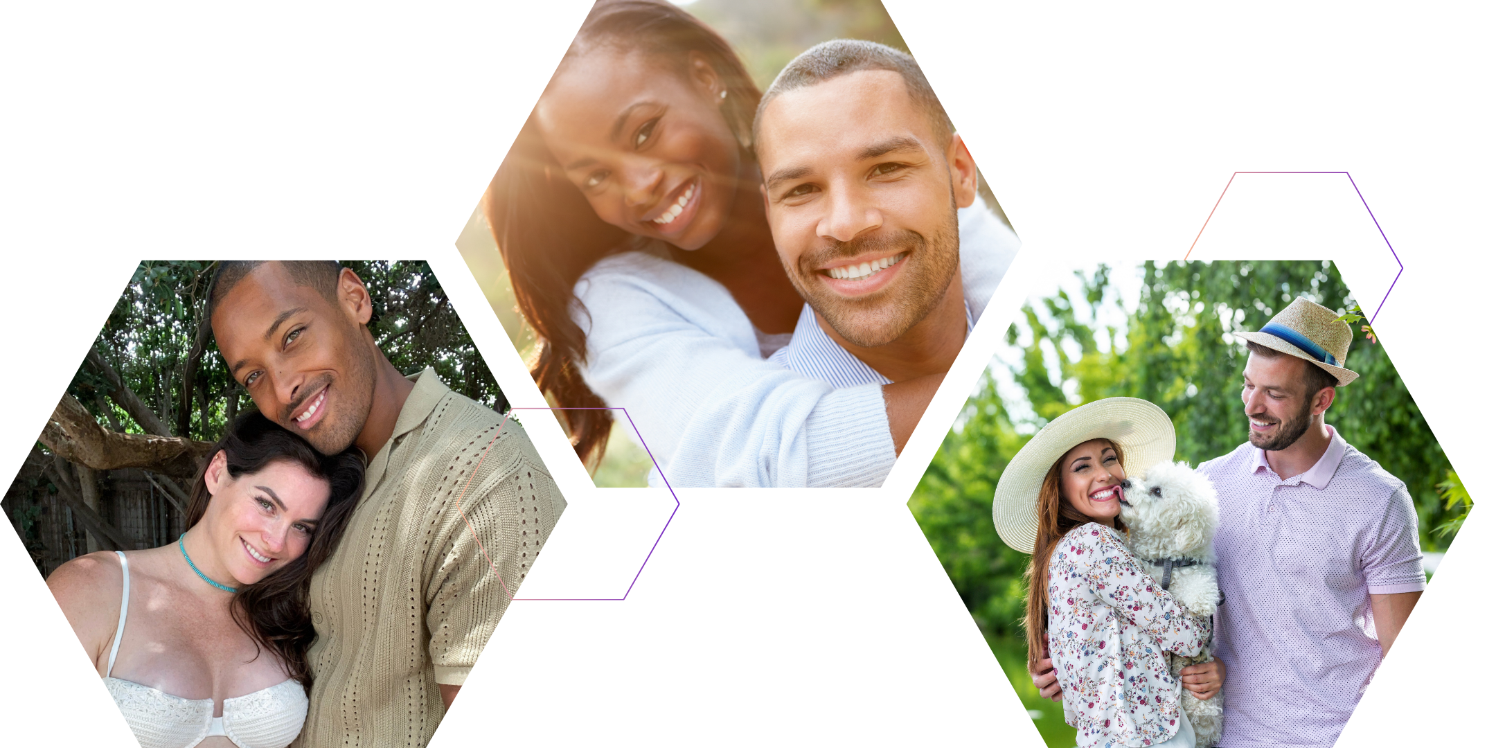Three smiling couples enjoying their love and happiness together, reflecting joy and connection.