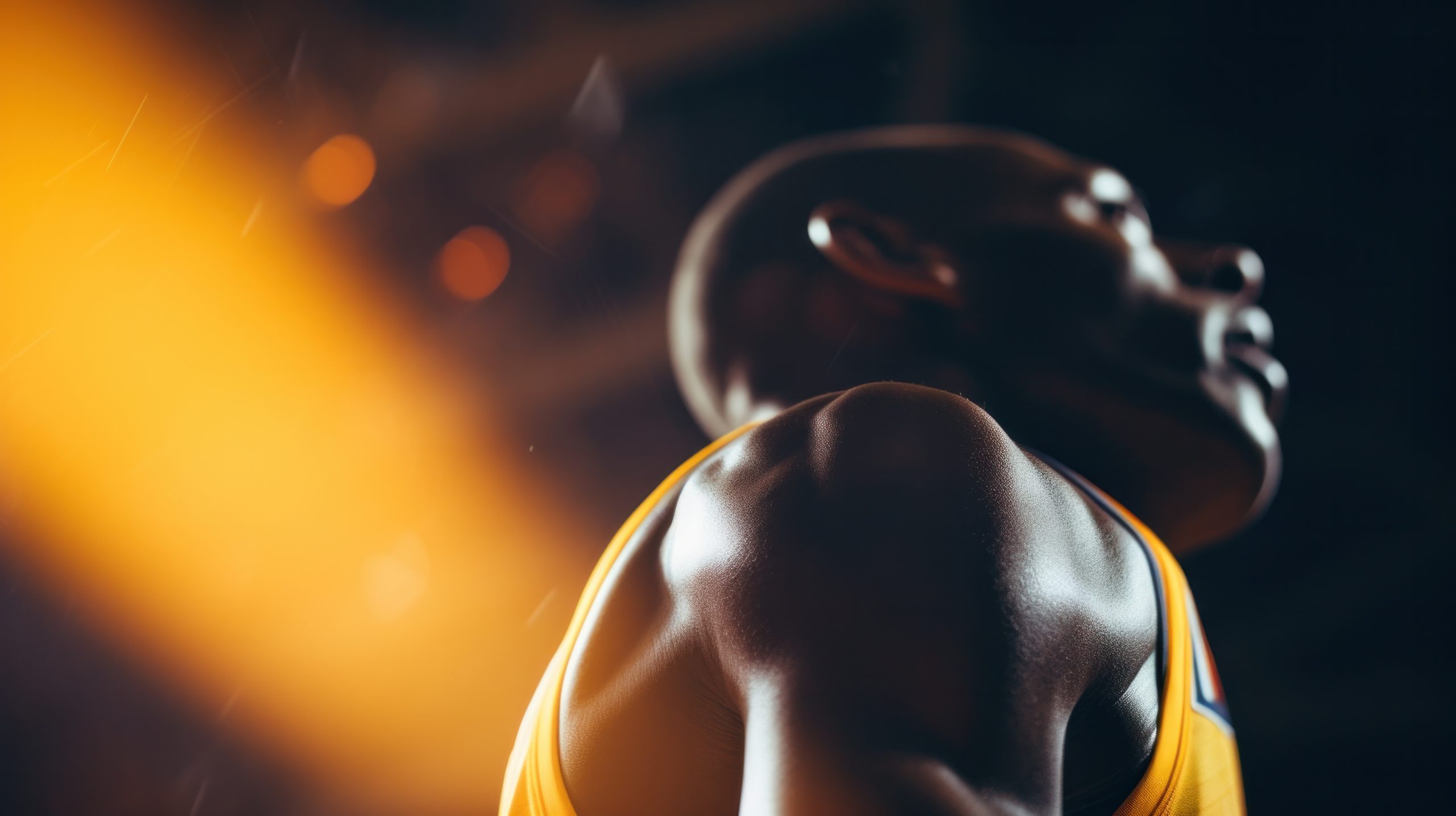 A basketball player in uniform standing confidently on the court, embodying the determination and greatness of Michael Jordan.