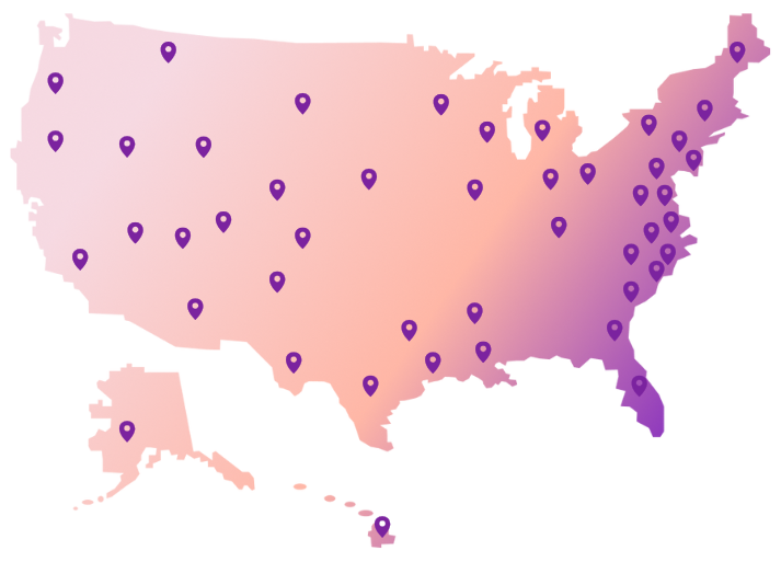 Map highlighting the states where HelloPrenup services are available, showing our wide coverage across the United States