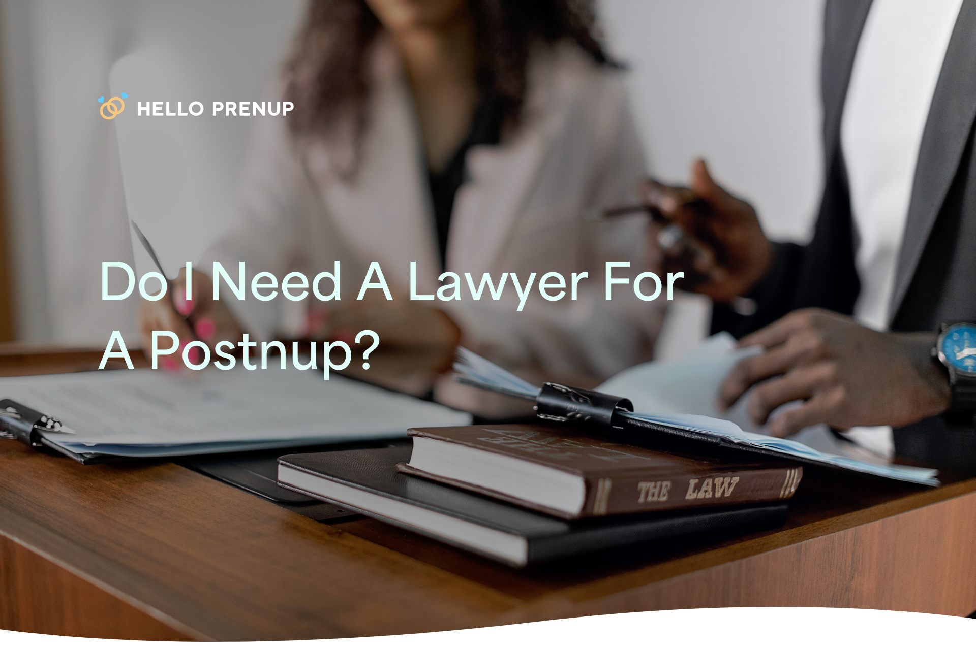 A scale with "Lawyer-Assisted Postnup" on one side and "DIY Postnup" on the other, symbolizing the two options for creating a postnup.