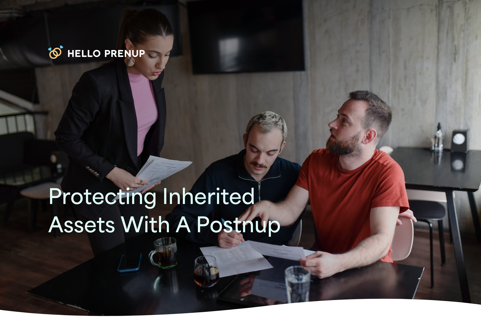 A family photo placed next to a document titled "Postnuptial Agreement", symbolizing the use of a postnup to protect inherited assets with family in mind.