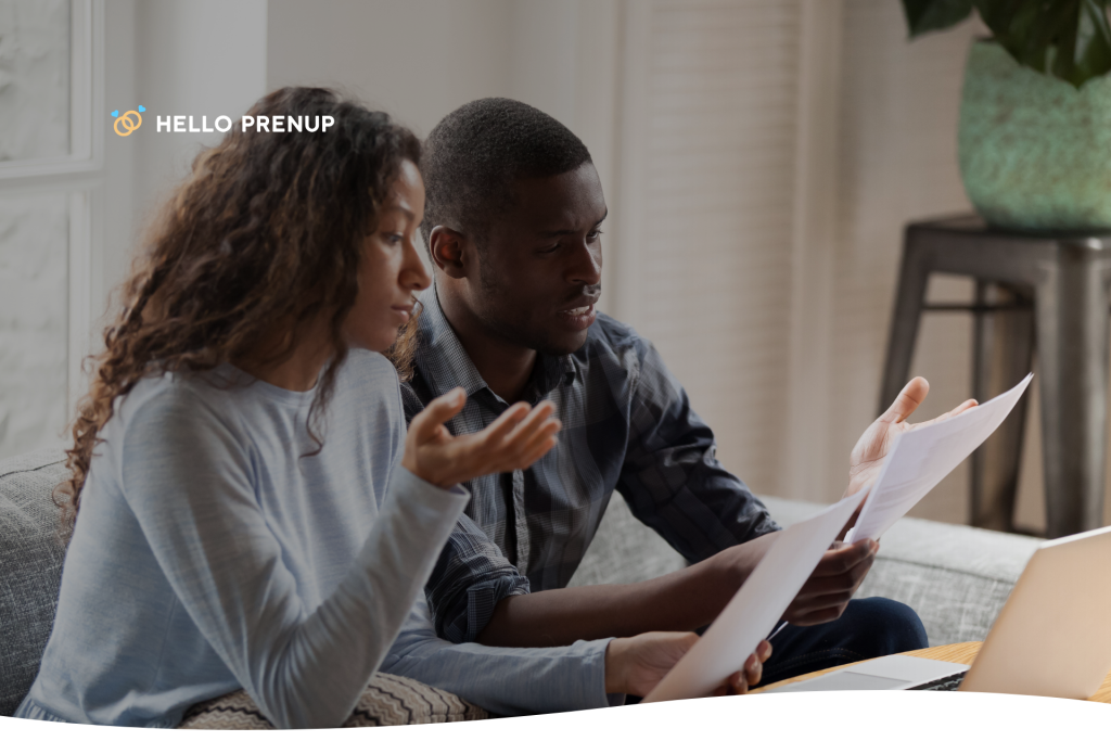 Couple reviewing what to include in their Indiana prenuptial agreement