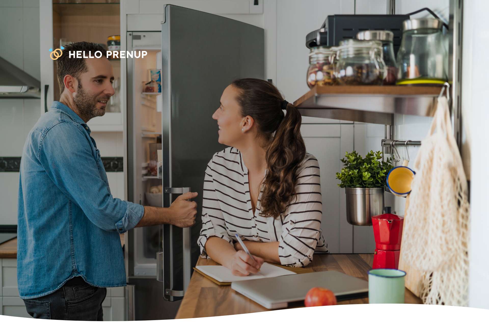 Couple discussing estate planning goals at kitchen table