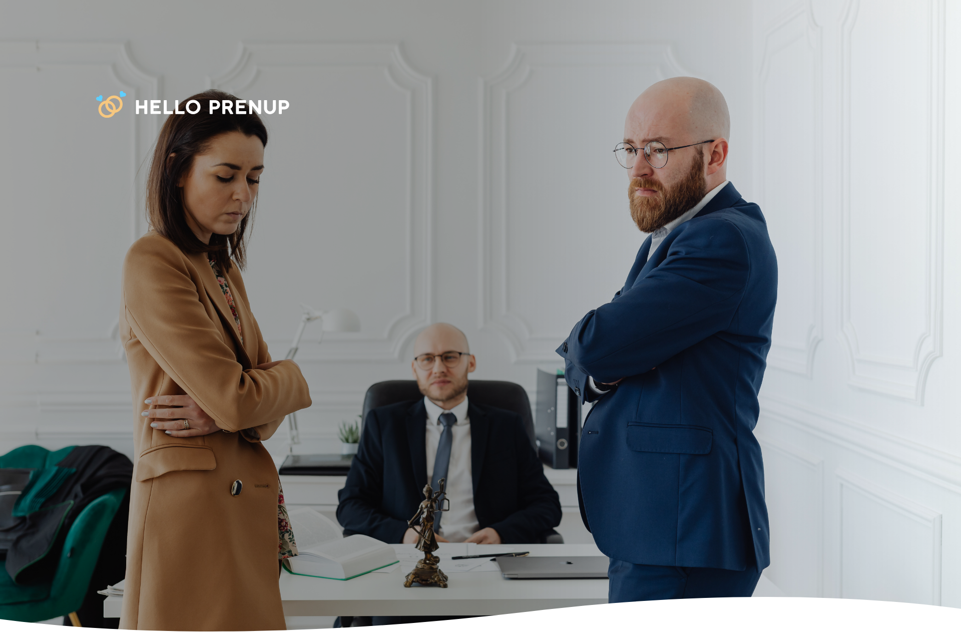 Divorced couple reviewing estate and legal paperwork