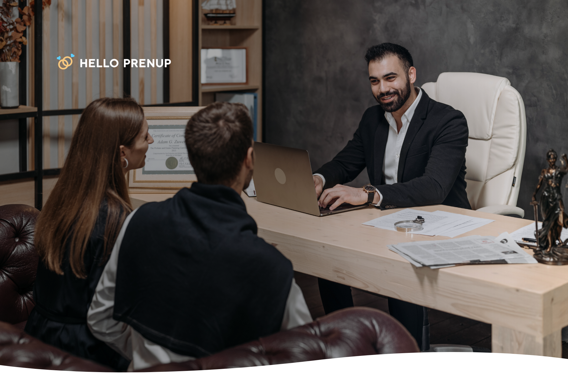 A couple meeting with a lawyer about a prenup in Georgia