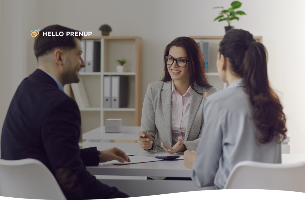 California couple in a legal consultation about their prenuptial agreement
