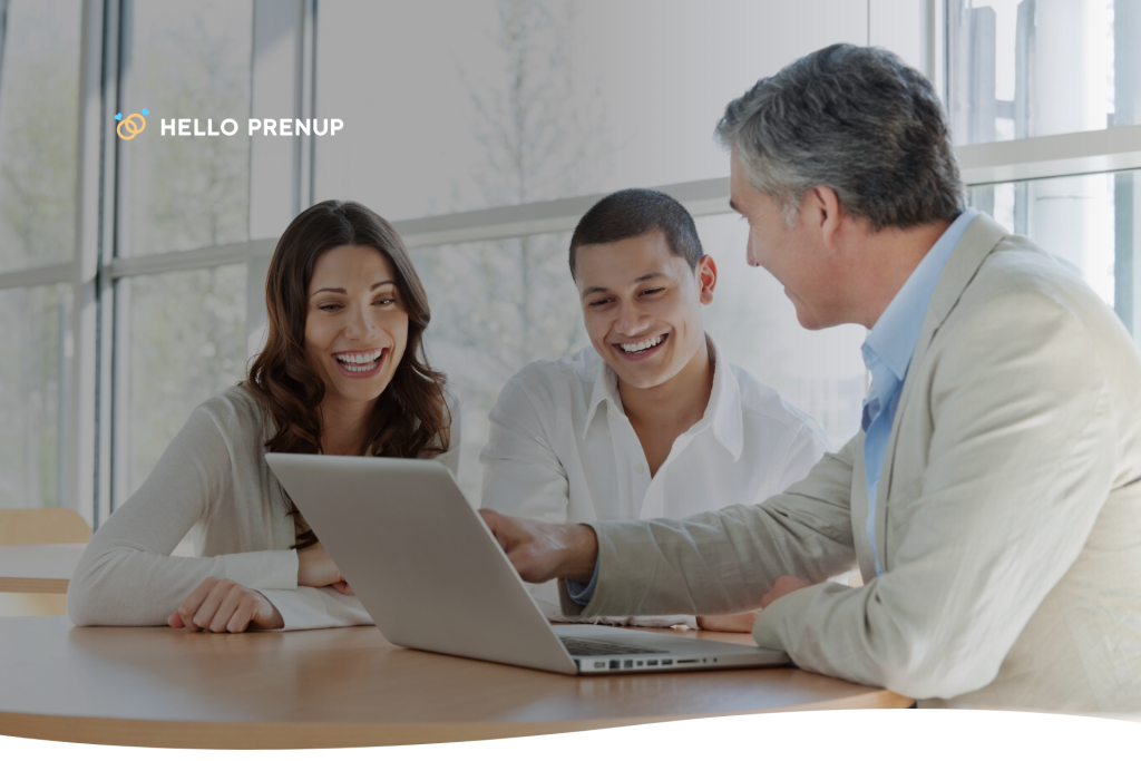 New York couple consulting a prenup lawyer about their agreement