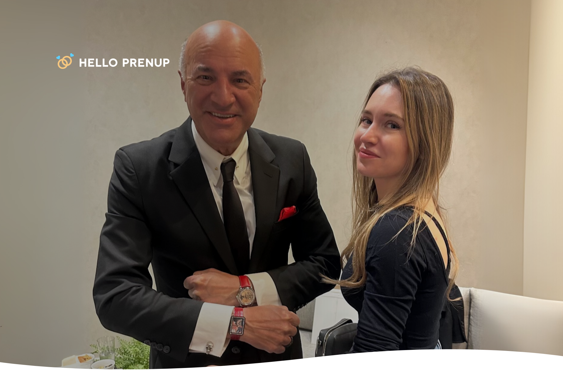 Julia-CEO-of-HelloPrenup-with-Kevin-O’Leary Kevin O'Leary from Shark Tank with Julia Rodgers, CEO of HelloPrenup, at a startup networking event highlighting prenuptial agreement innovation.