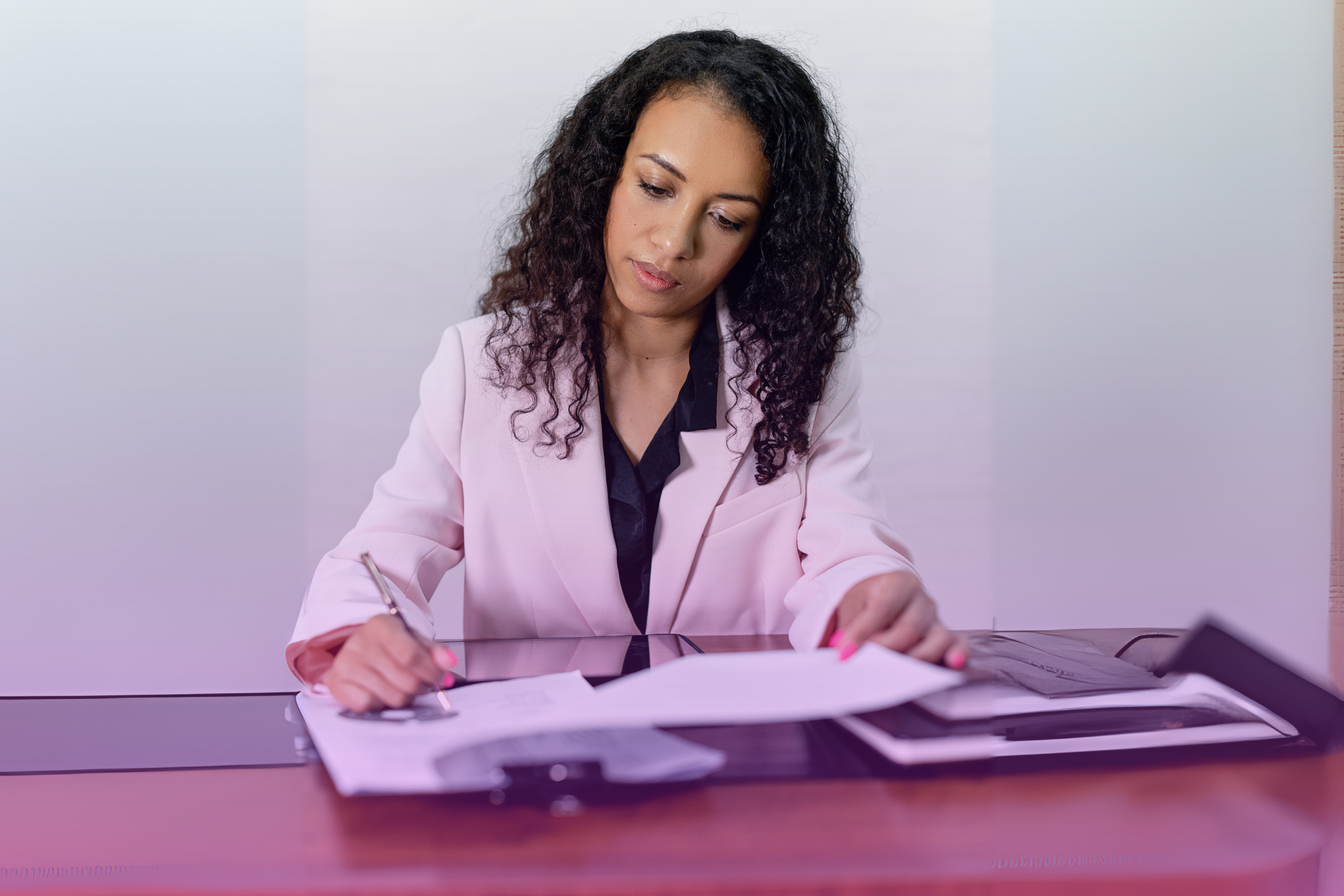 Notary stamping an official estate document