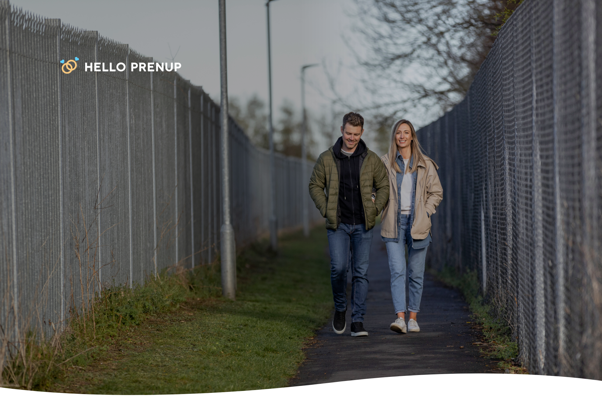 A couple walking side-by-side, looking confidently ahead, symbolizing individual paths united in a shared direction.