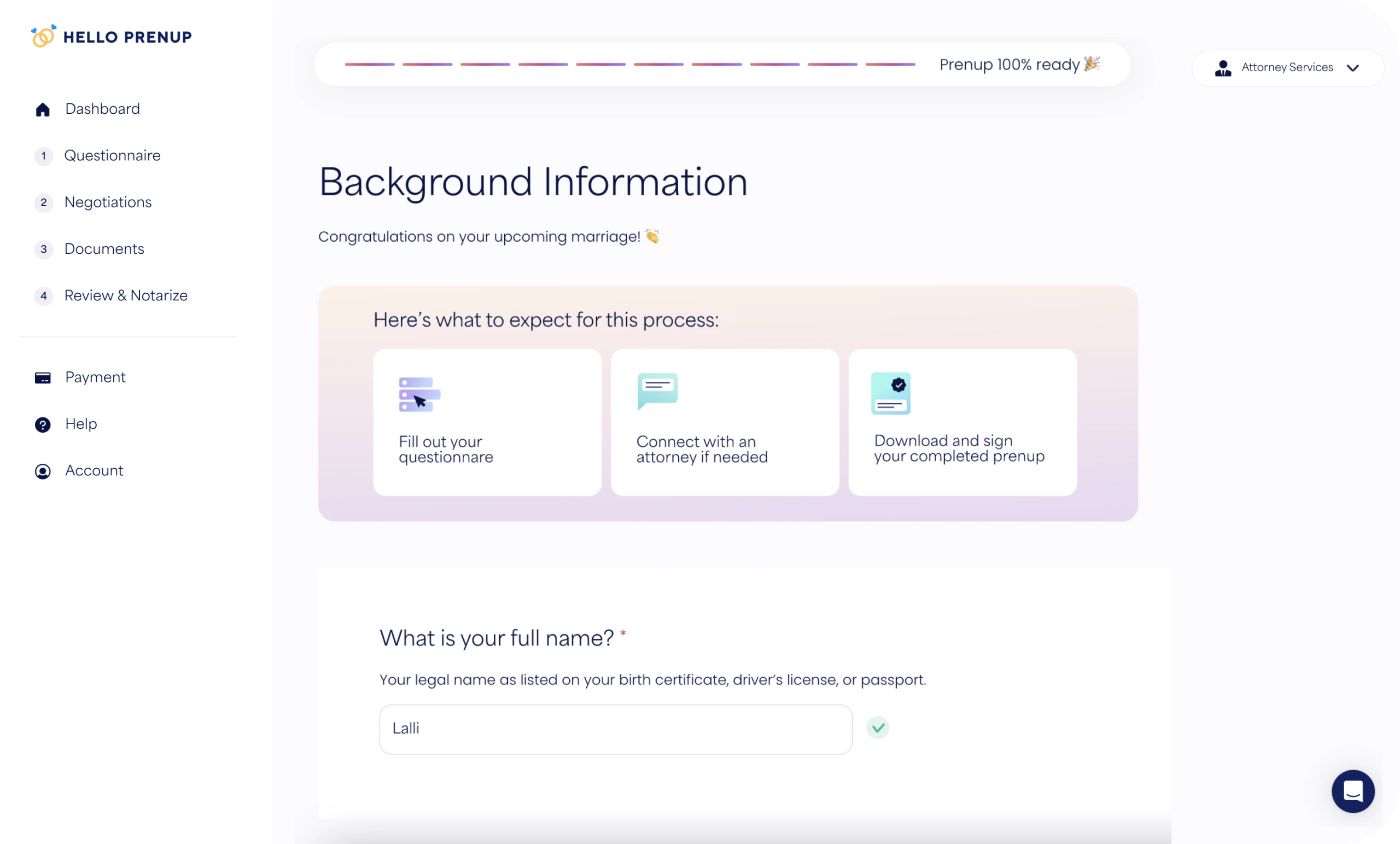 online prenup dashboard. what is a prenup?