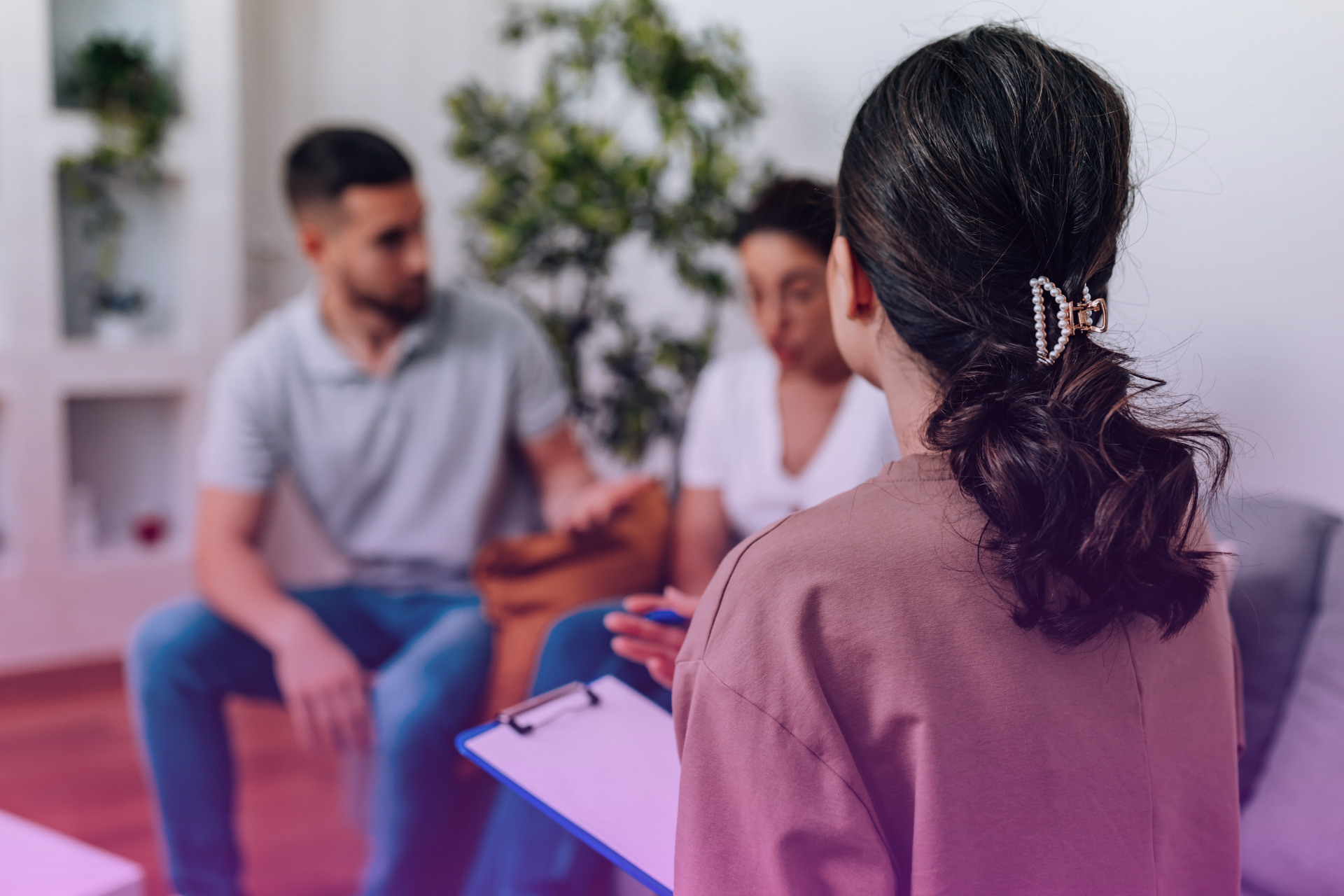 Couple in counseling session discussing relationship worry