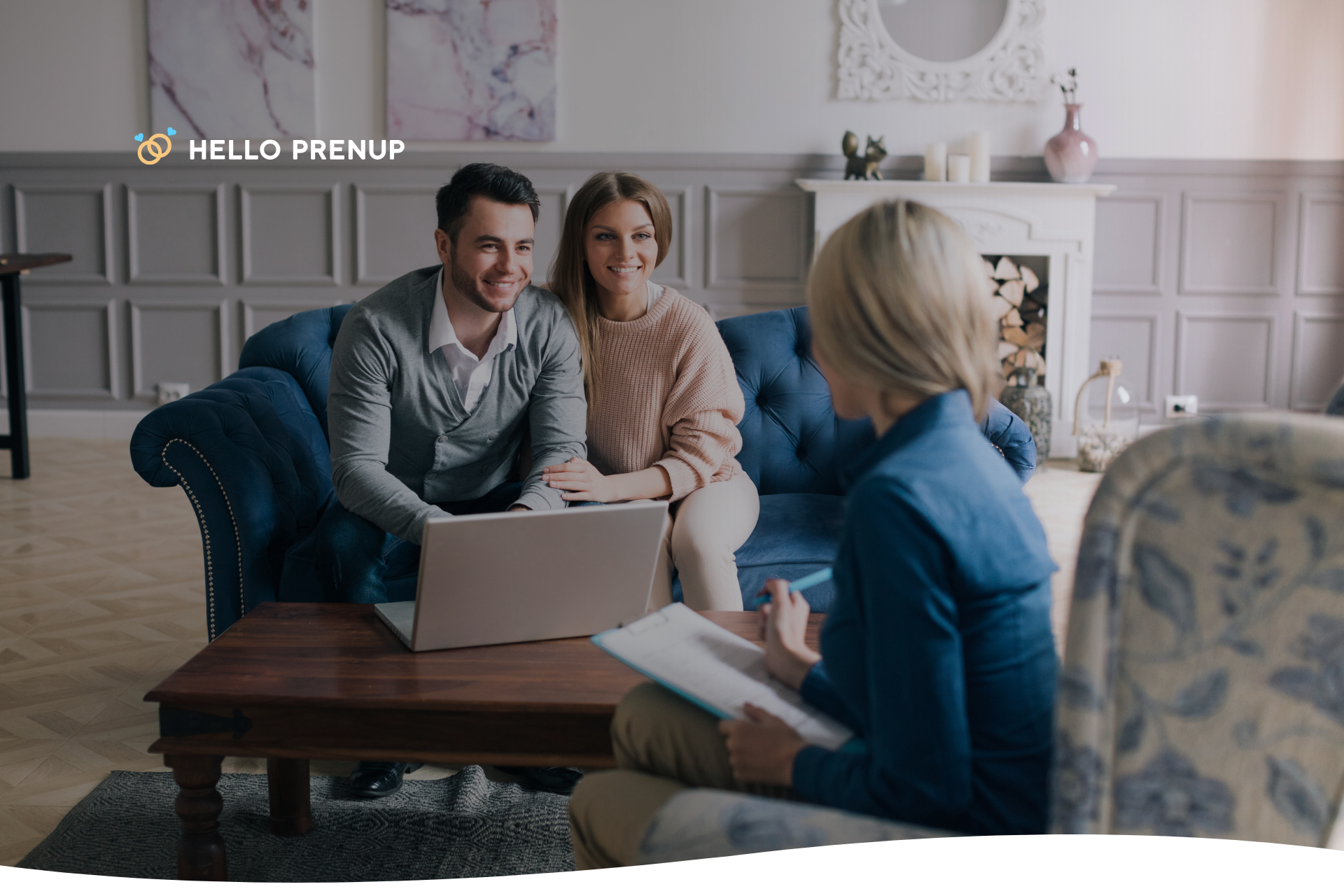 Contemporary lawyer advising a married couple about a post-nuptial agreement