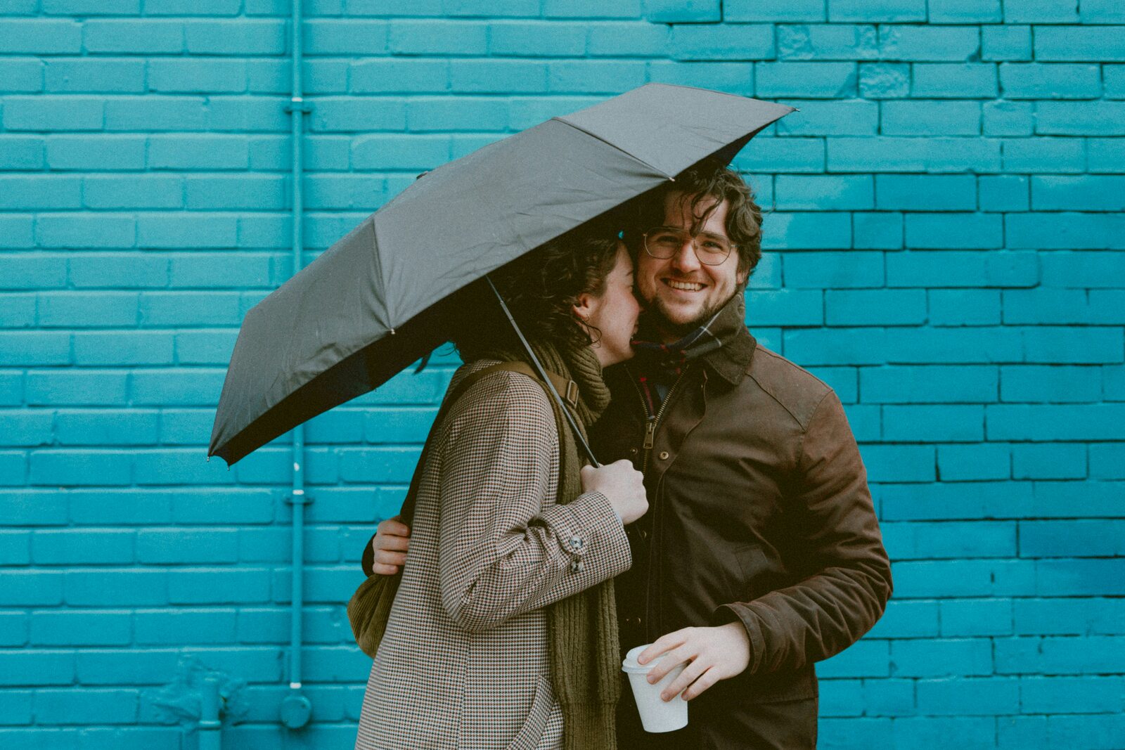 Pennsylvania couple under an umbrella on a rainy day