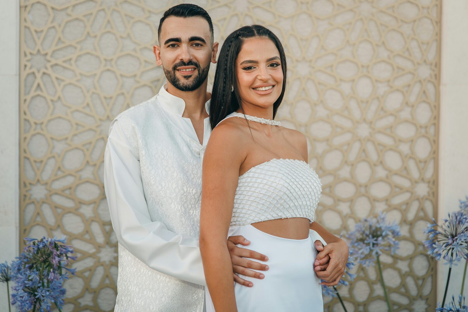 Georgia couple in white wedding attire, protected with a HelloPrenup prenuptial agreement